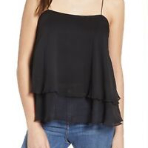 NWT LEITH Tiered Chiffon Tank Top in black (XS) - Picture 1 of 6